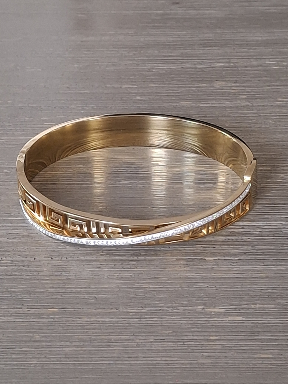 Gold and Silver Two-Tone Greek Key Bangle Bracelet